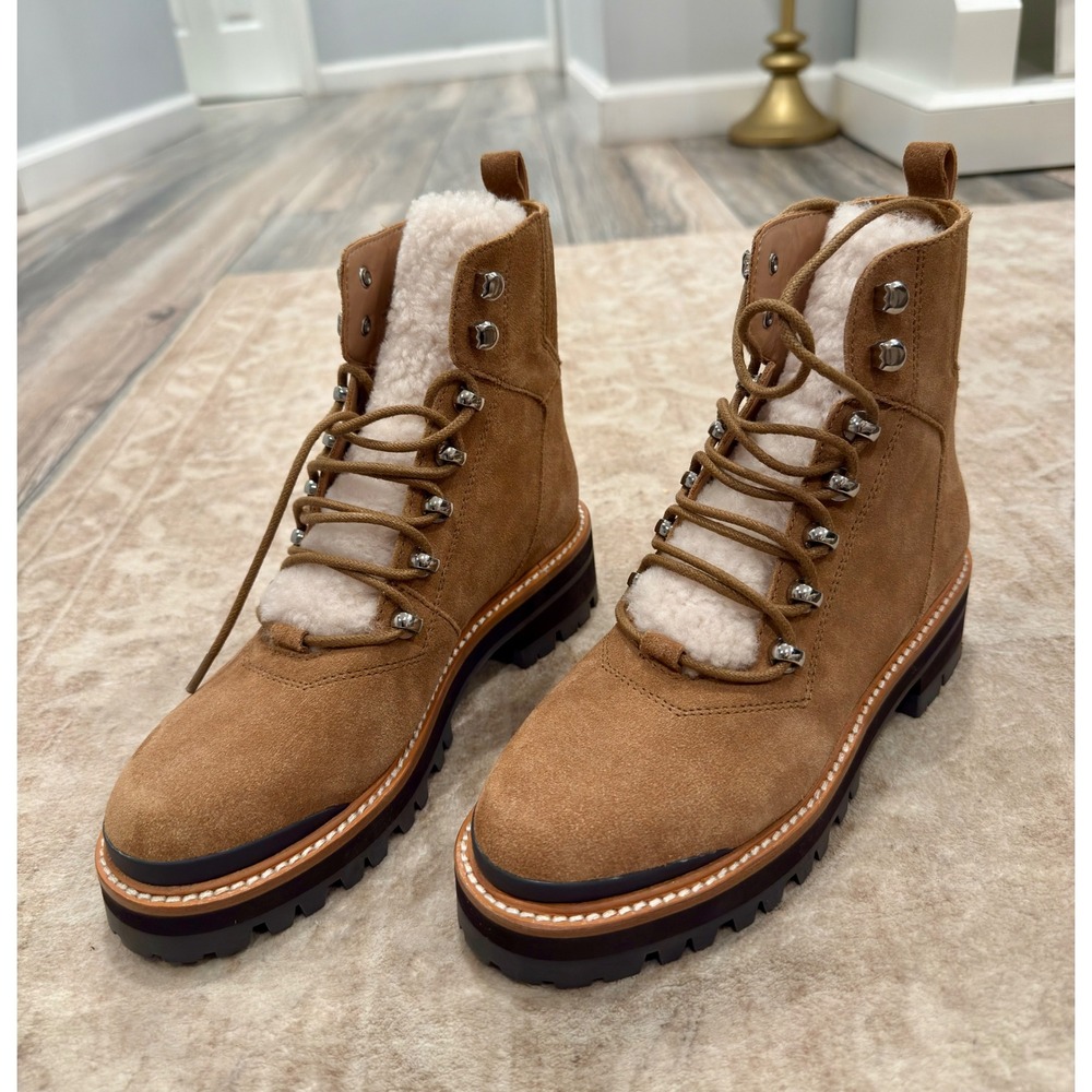 Marc Fisher LTD Izzie Brown Suede Shearling Lug Sole Combat Boots Size 6.5